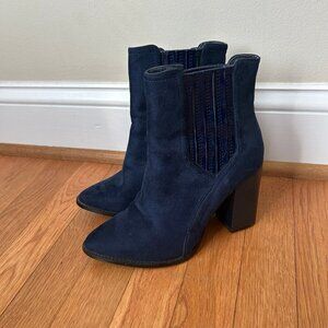 Franco Banetti Navy Blue Black Point Toe Suede Heel Ankle Boot Women’s Size 6